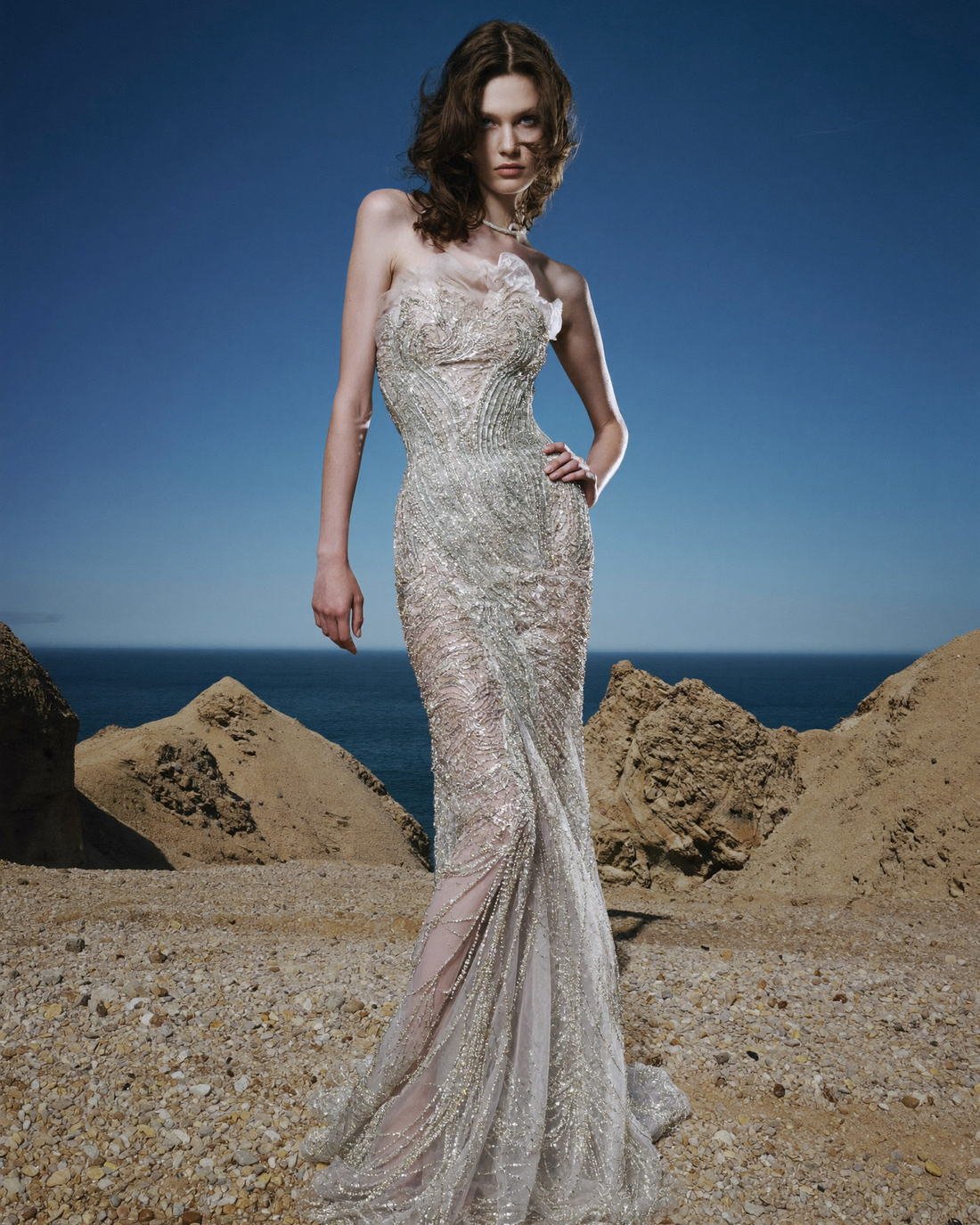 Beaded bridal gown with long train, The Atelier Muse