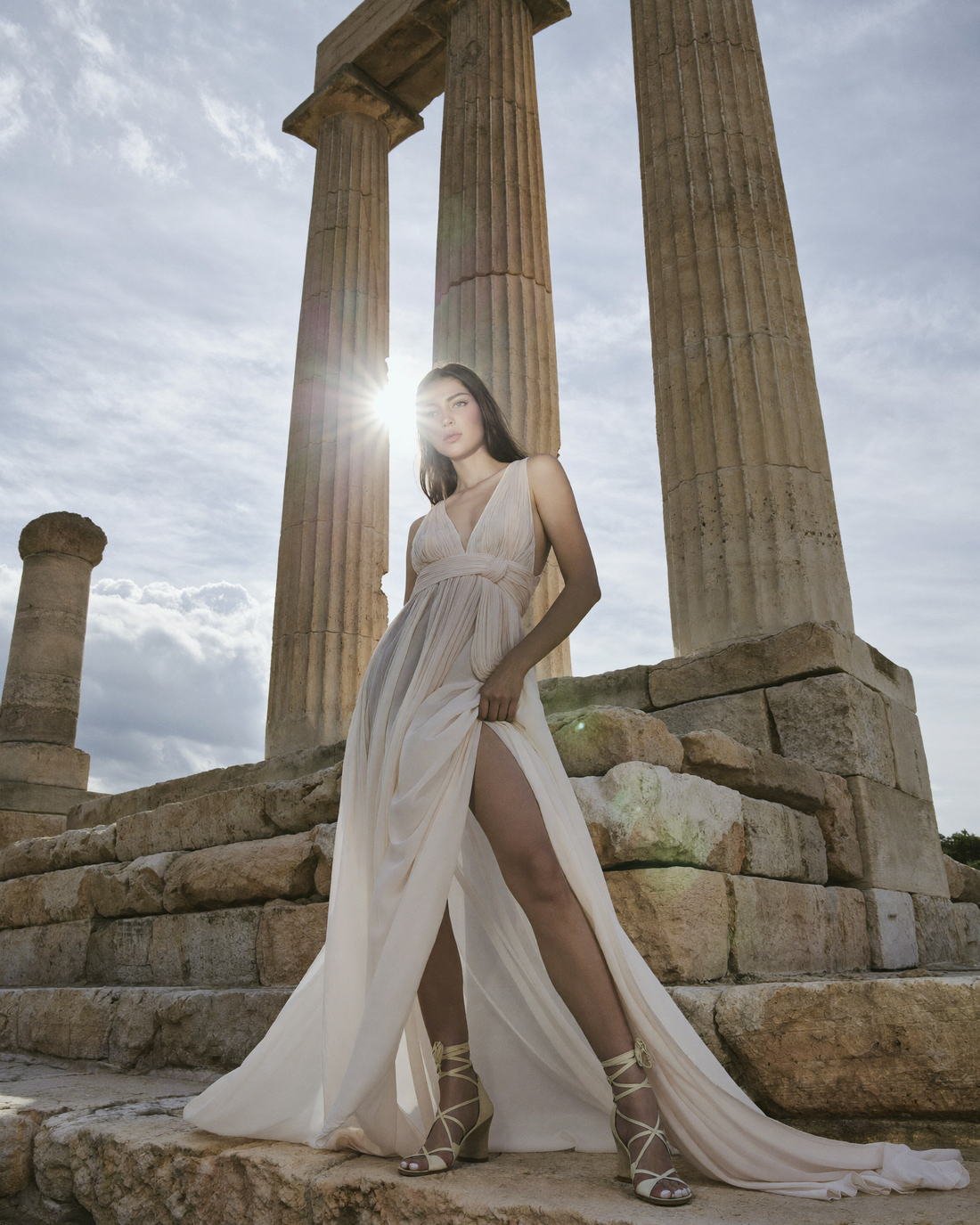 Draped silk against weathered stone, Fragments of a Forgotten Queen