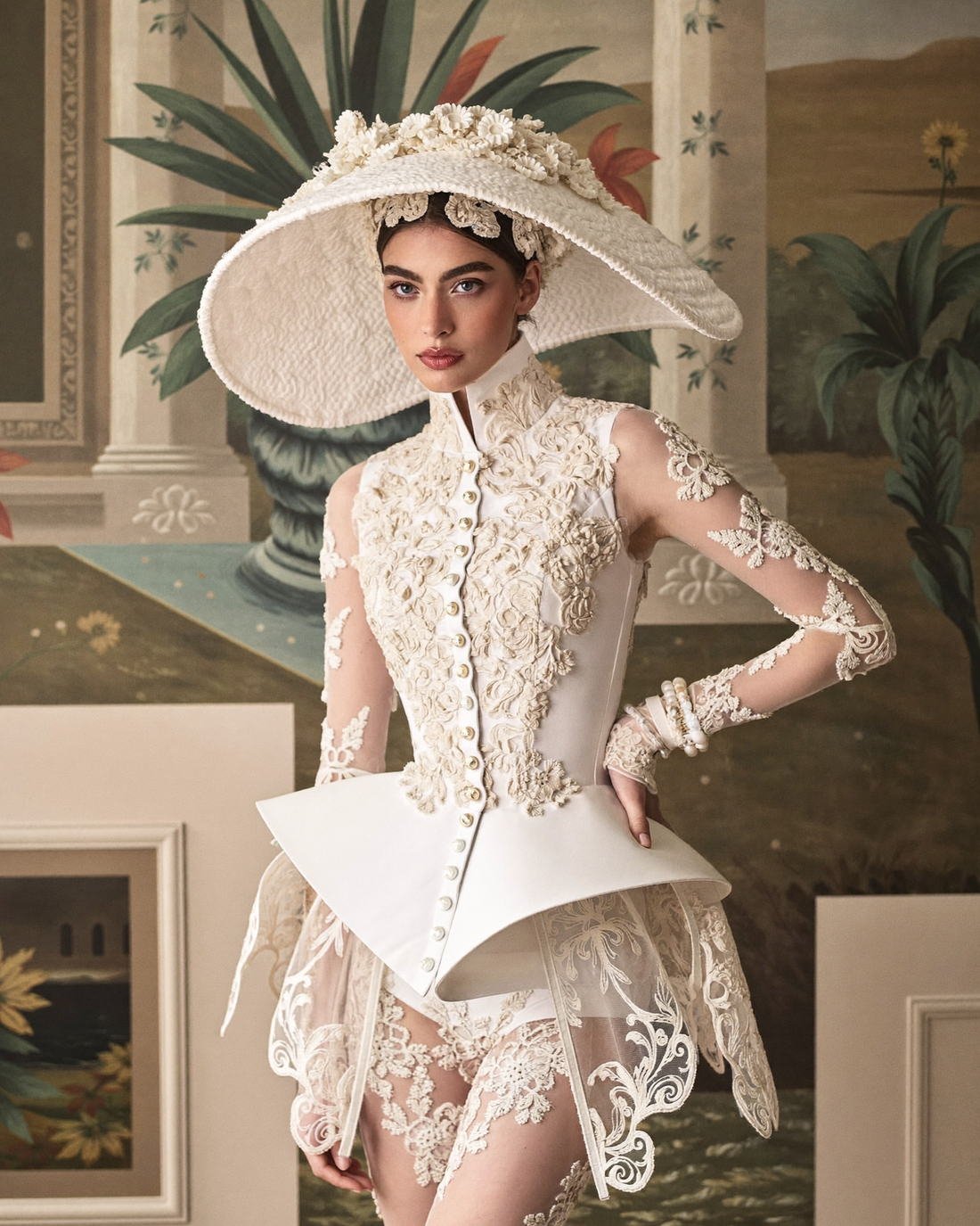 Wide-brim hat and structured couture, The Golden Renaissance
