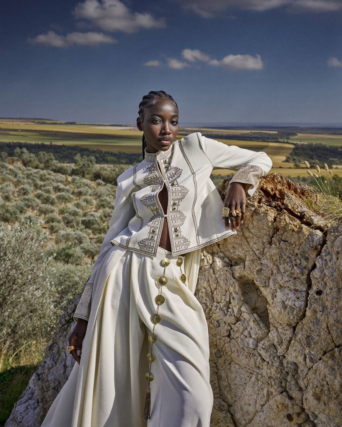 Embroidered sleeve detail in desert light, Daughter of the Wind