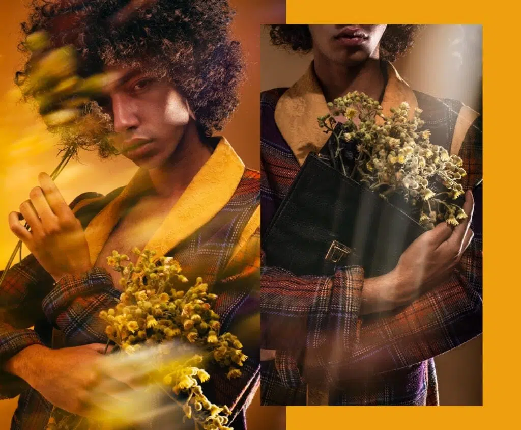 Studio fashion photography capturing the intricate details of haute couture.