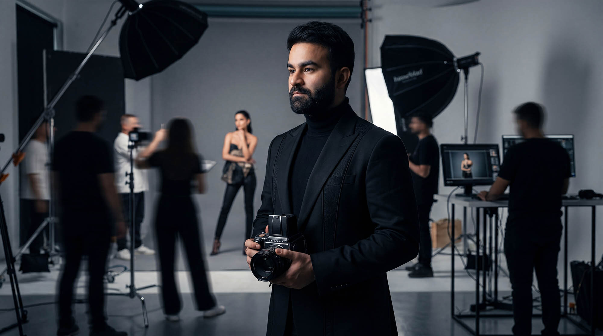 Ghassen Oueslati, creative director in Doha, on a studio shoot with a Hasselblad camera
