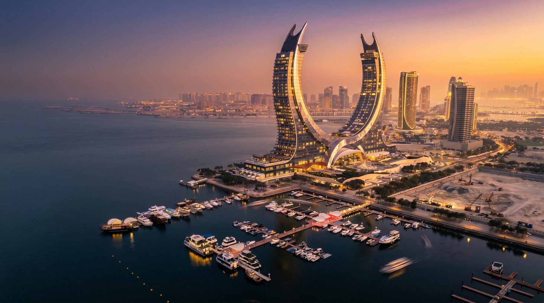Aerial photography of Lusail Marina and towers, Qatar
