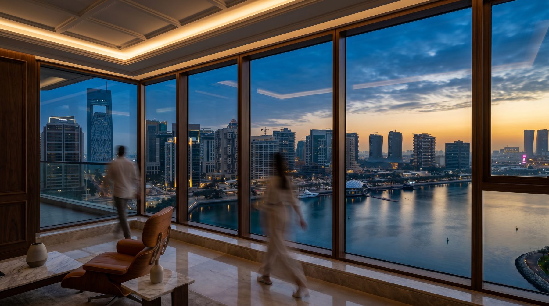 Interior photography with Lusail tower views, Qatar