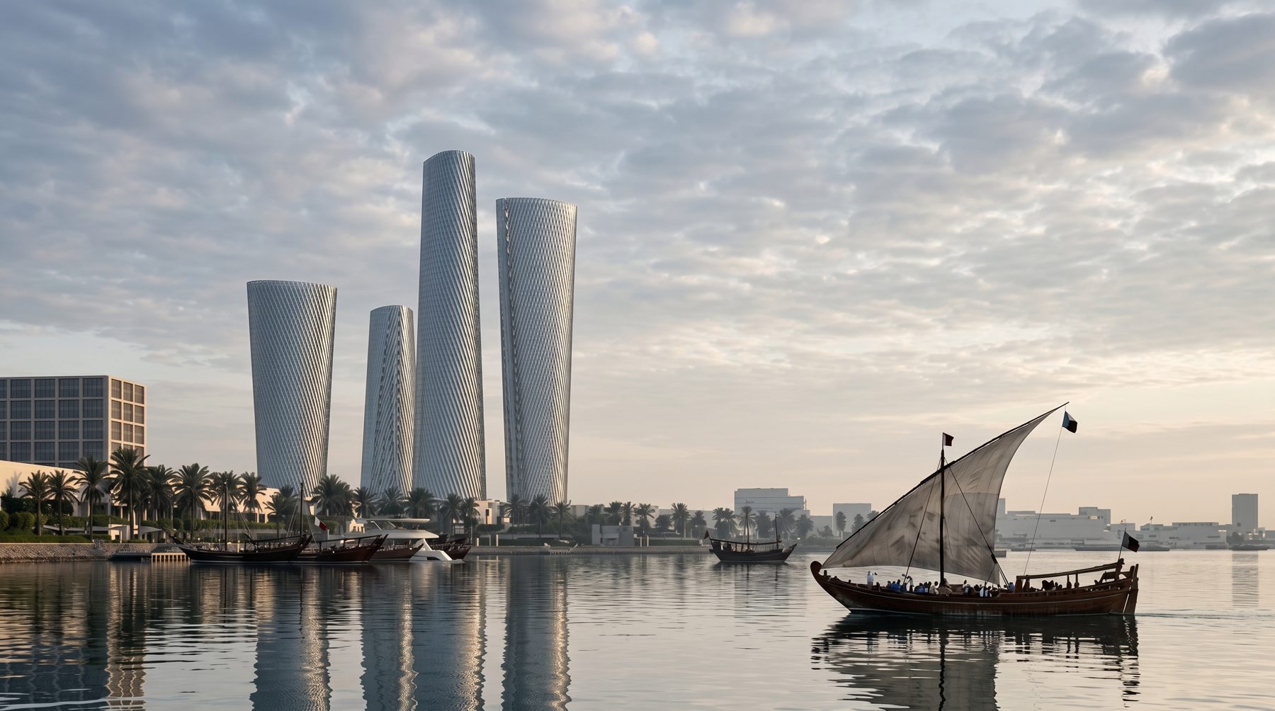 Lusail skyline photography across the water, Qatar