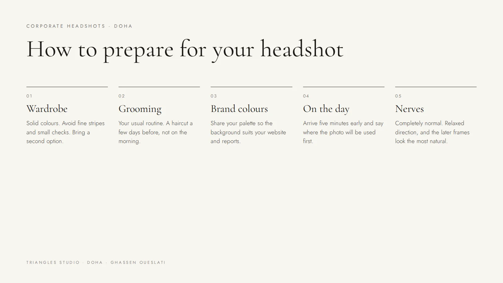 How to prepare for corporate headshots and LinkedIn headshots: wardrobe, grooming, brand colours, the day itself and nerves