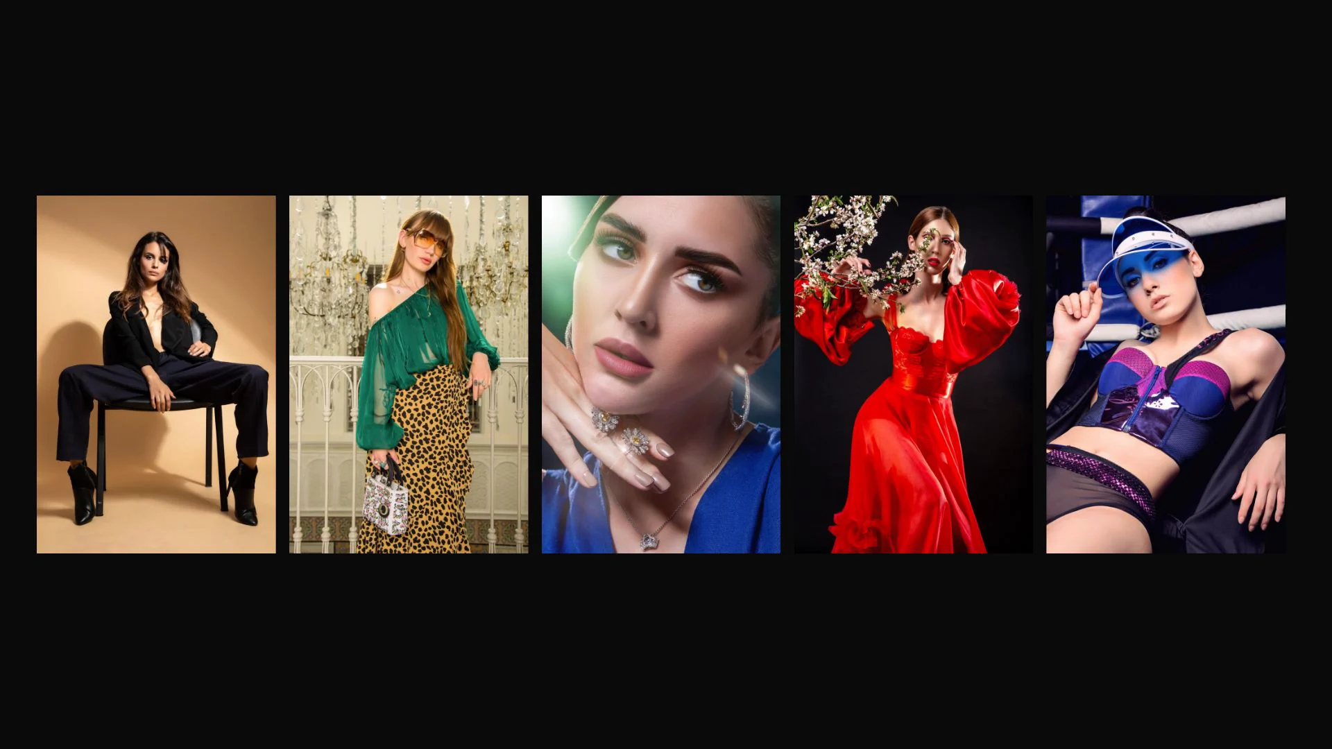 Opening frame of the fashion film by Ghassen Oueslati showing a row of editorial fashion portraits