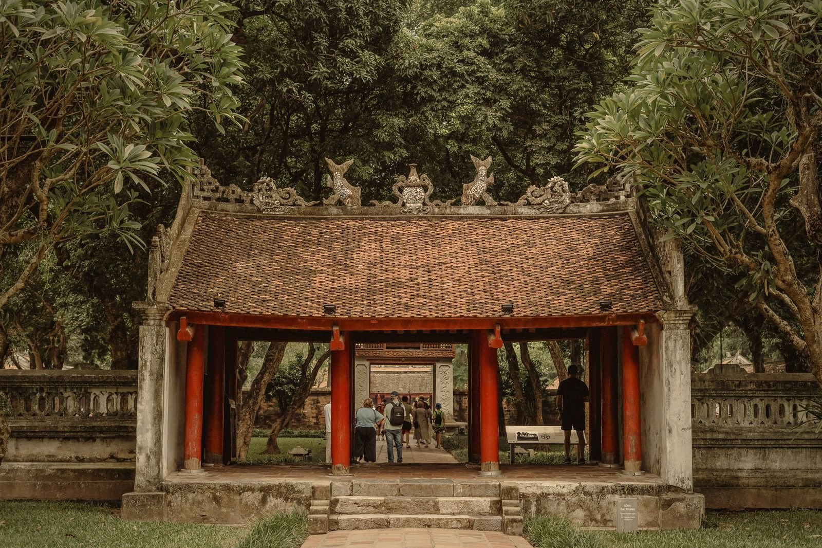 A temple gate in a quiet Hanoi courtyard